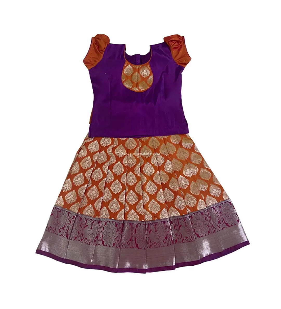 Art Silk Pavadai Orange and Violet - Pattupavadai.com