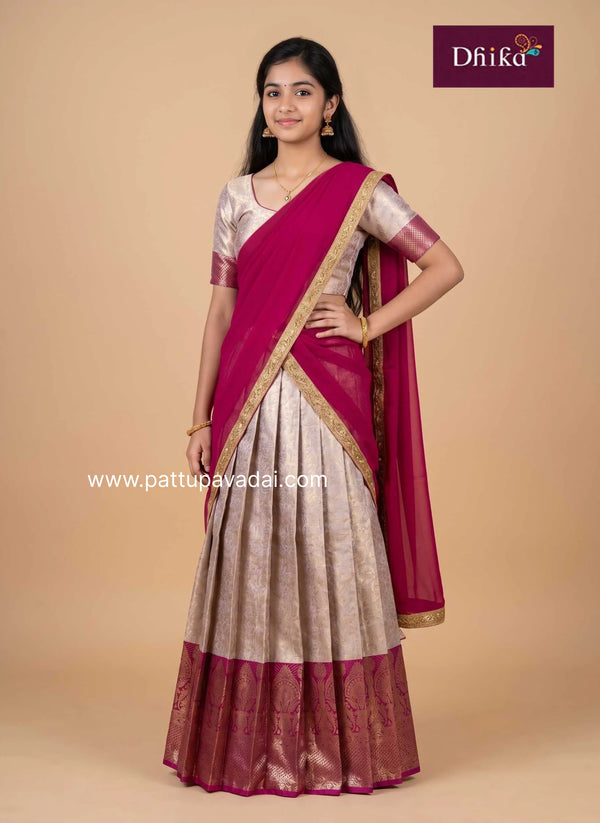 baby pink and dark pink half saree for girls traditional wear