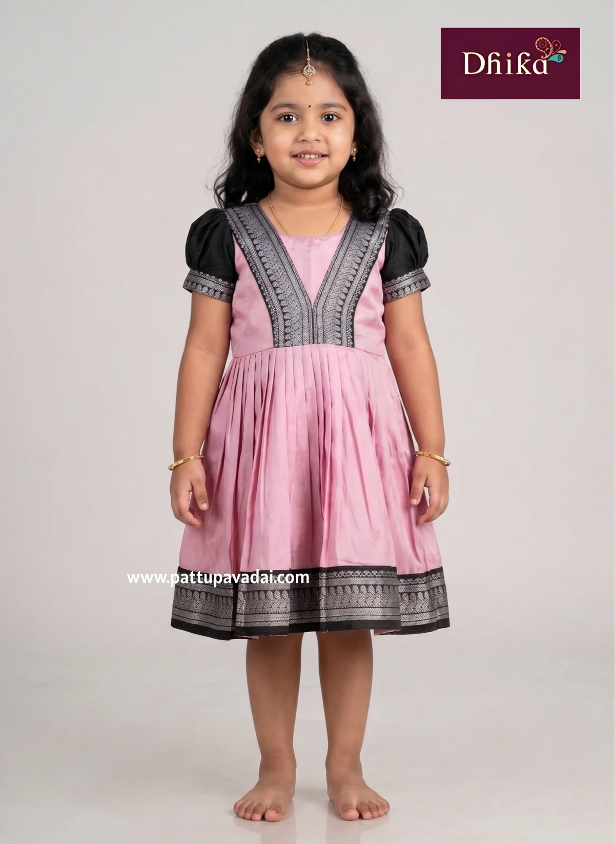Alt text: baby pink silk cotton frock for girls party wear