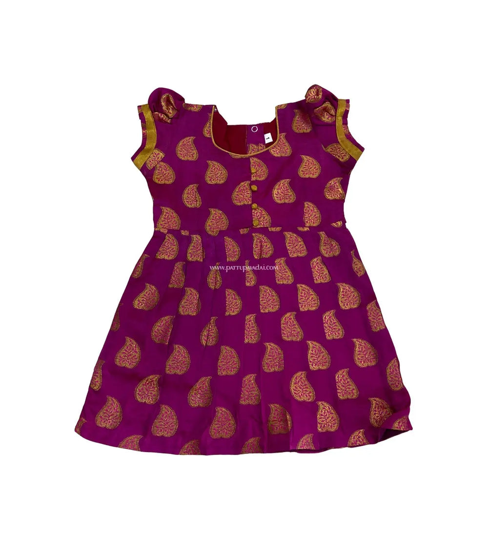 banarasi silk frock magenta traditional ethnic kids dress