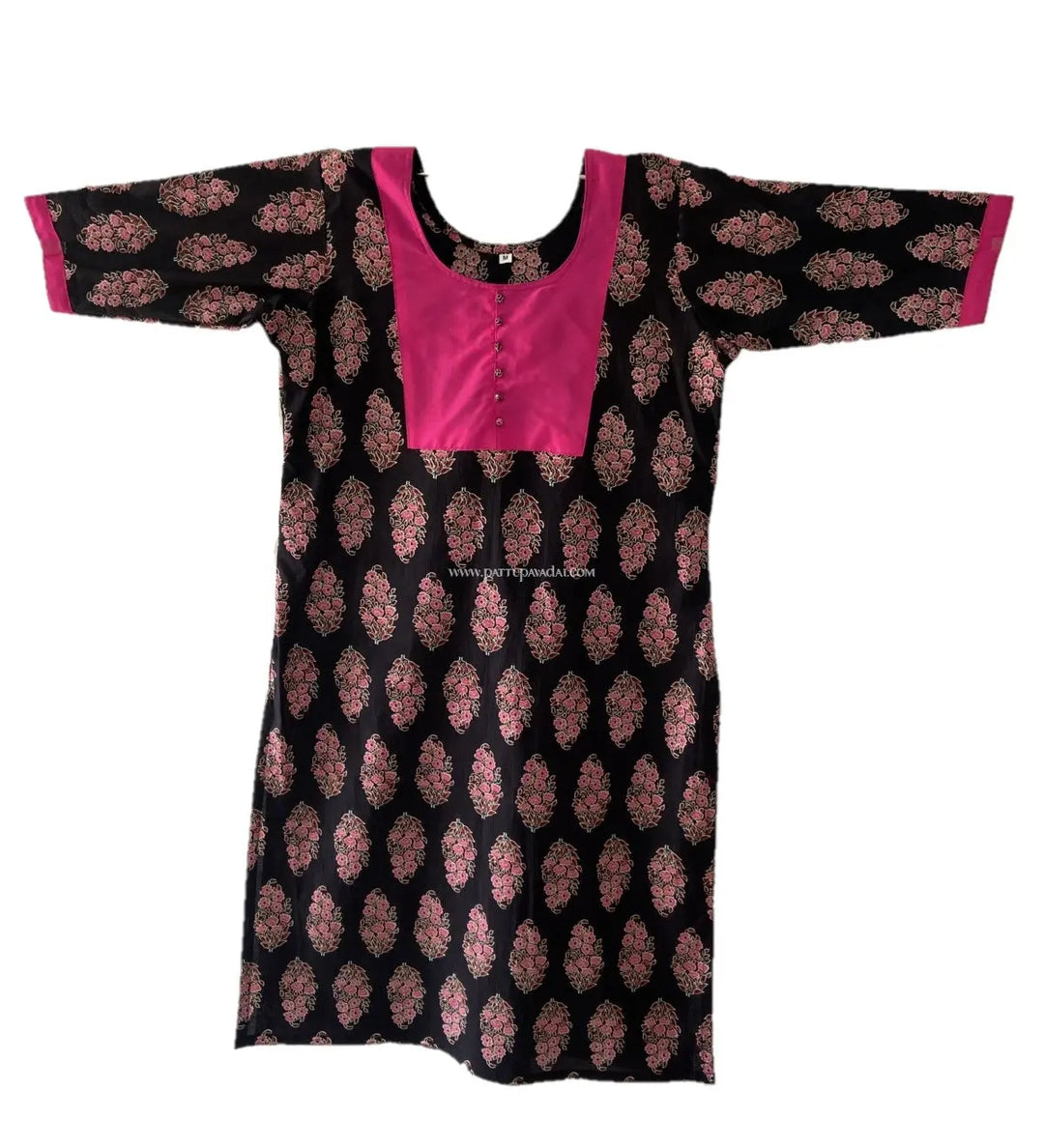 Black and Pink Jaipur Cotton Kurti - Pattupavadai.com