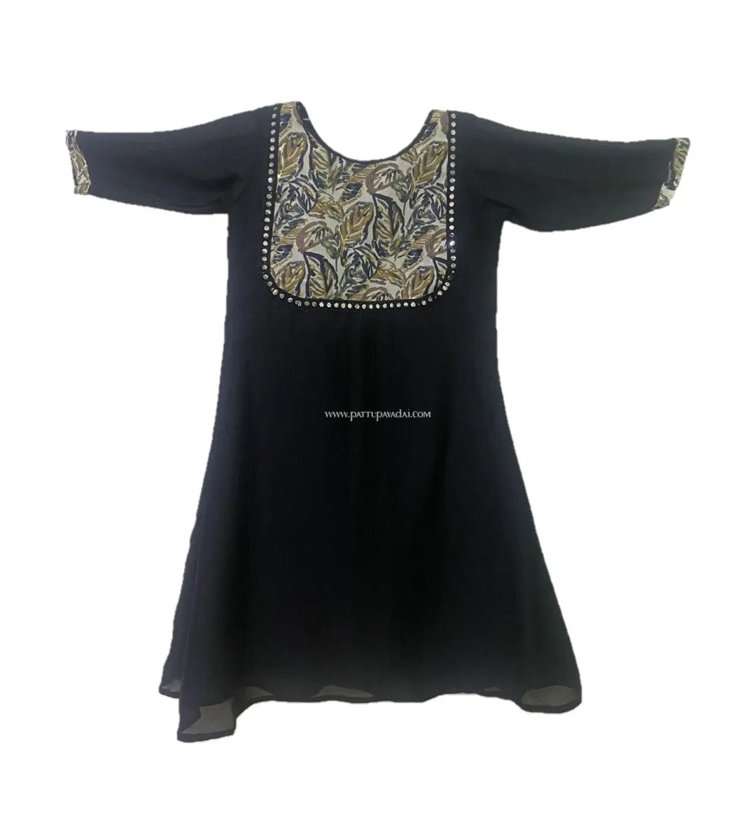 Black Vichitra Silk Kurti - Pattupavadai.com