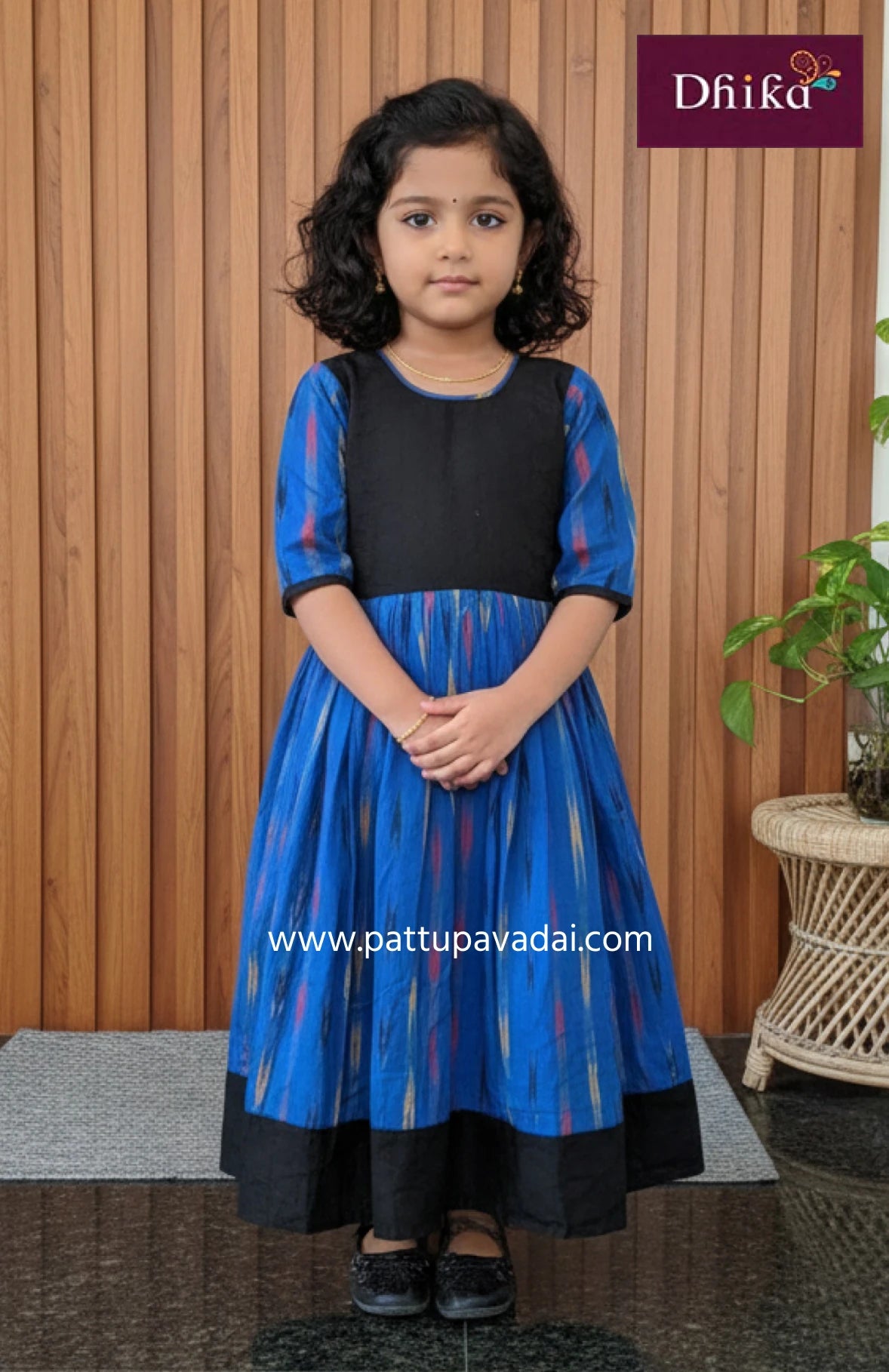 blue and black pure cotton long gown for girls party wear