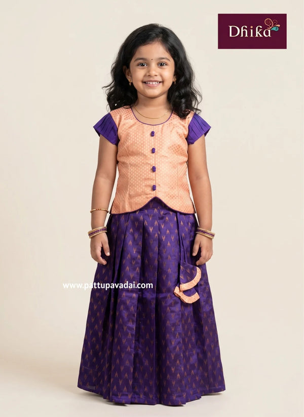 blue and peach banarasi langa for girls silk ethnic wear