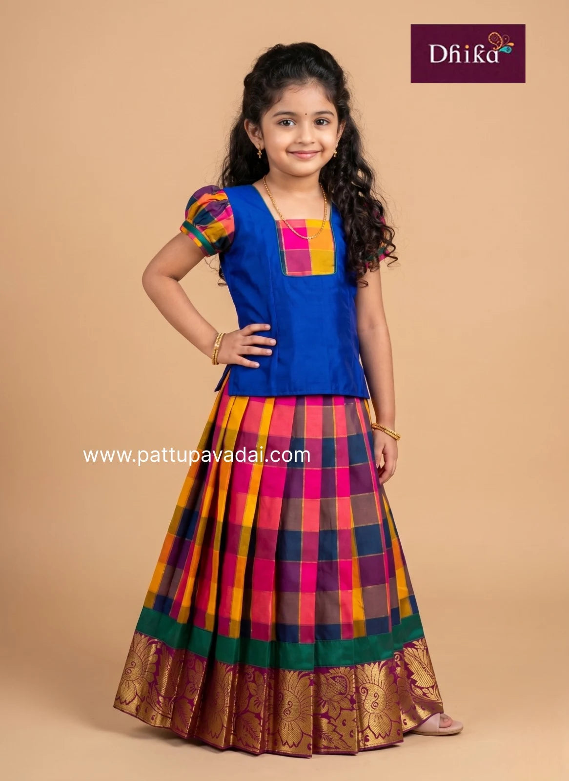 kids blue pink pavadai semi silk party wear outfit