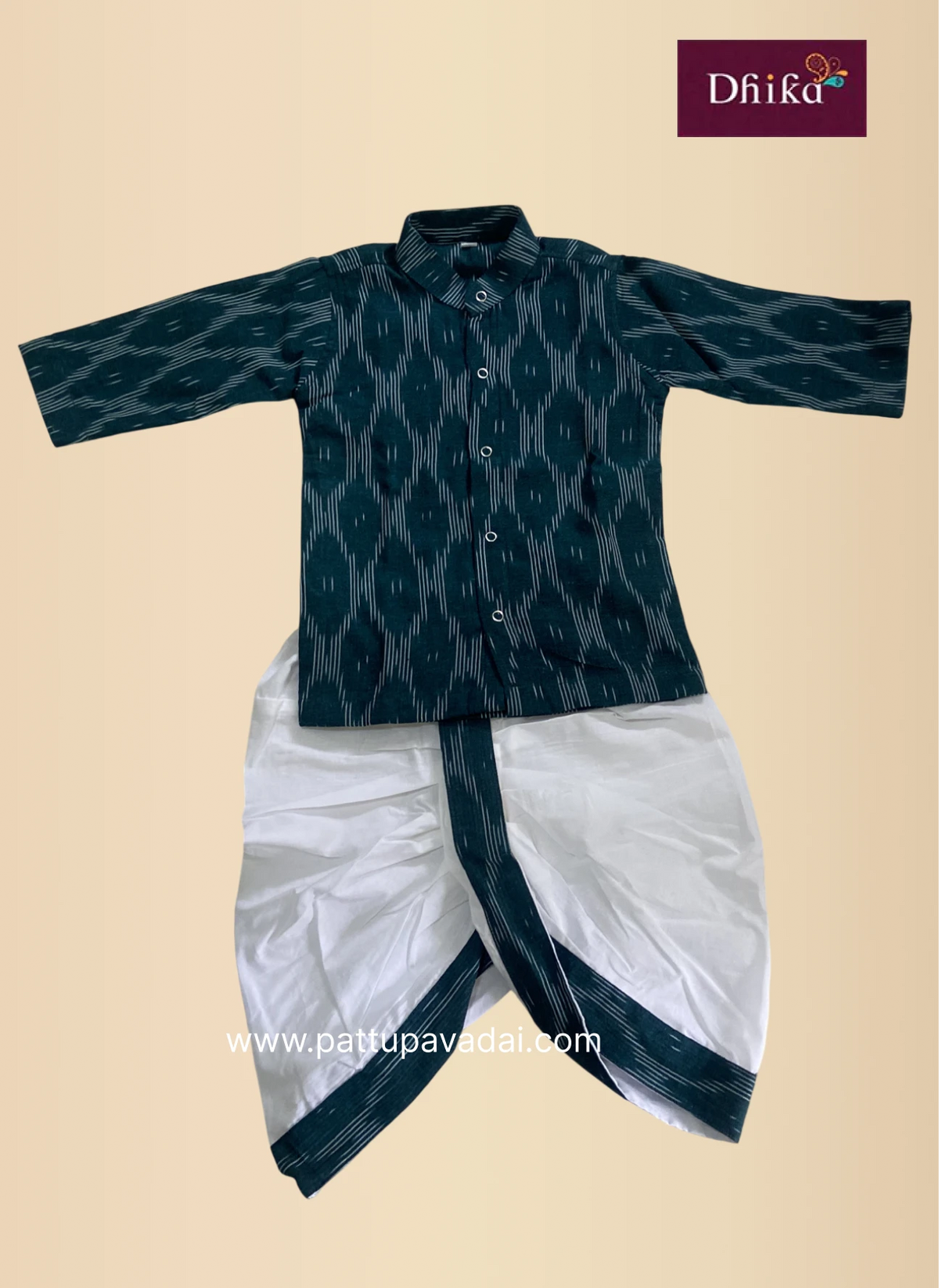 boys dark green kurta dhoti ethnic outfit