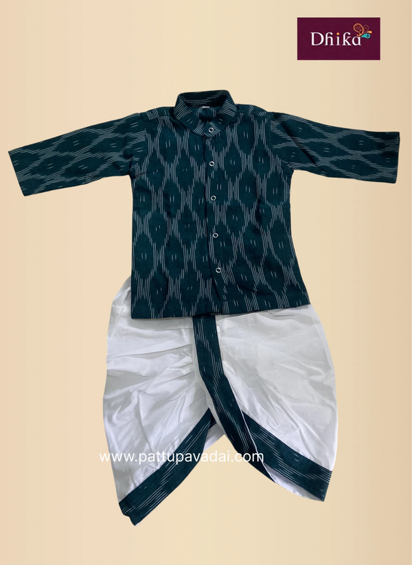 boys dark green kurta dhoti ethnic outfit