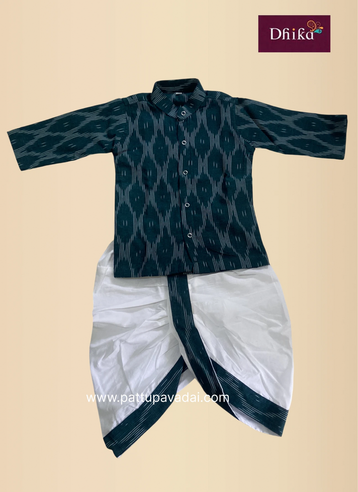boys dark green kurta dhoti ethnic outfit