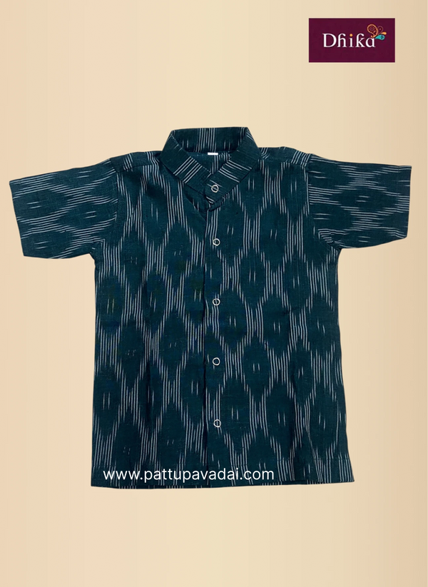 boys dark green ikkat shirt casual ethnic wear