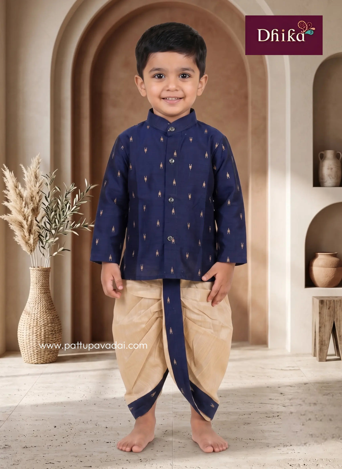 boys navy blue kurta with dhoti festive ethnic outfit
