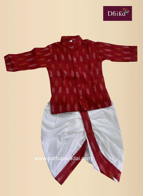 boys red kurta dhoti ethnic wear for festivals