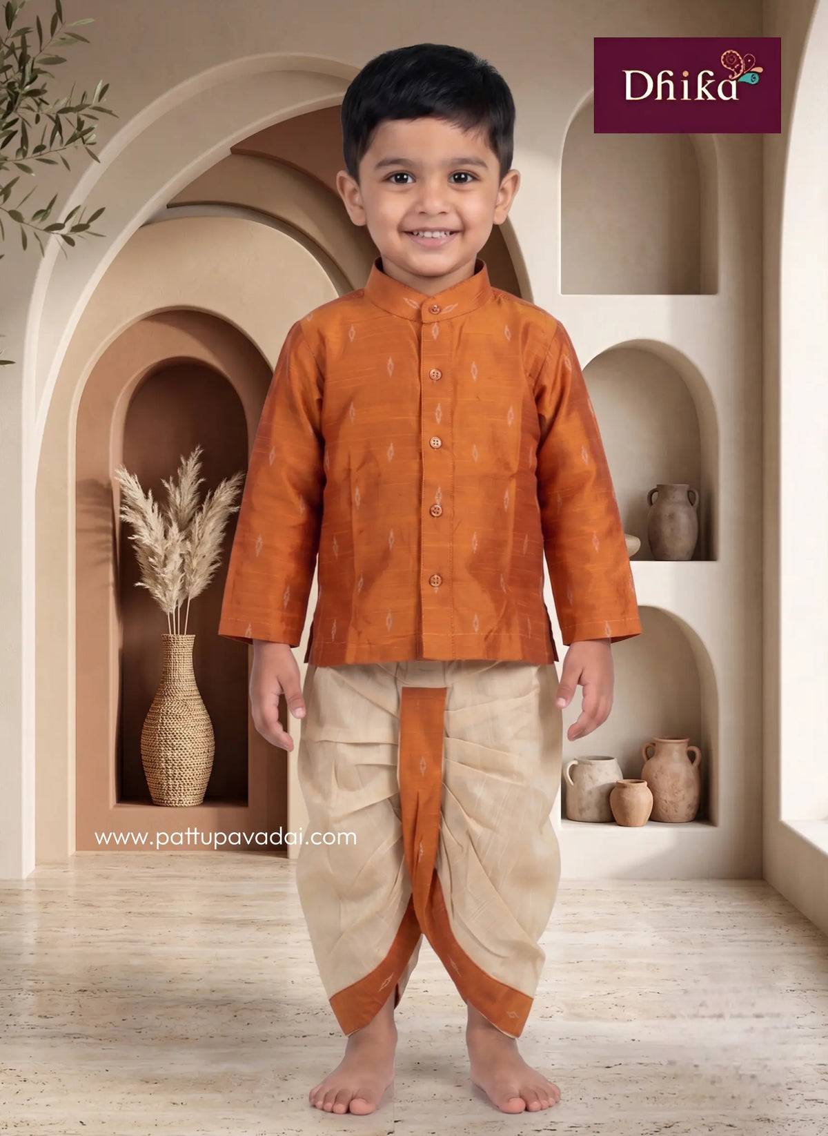 boys rust orange kurta with dhoti festive ethnic outfit