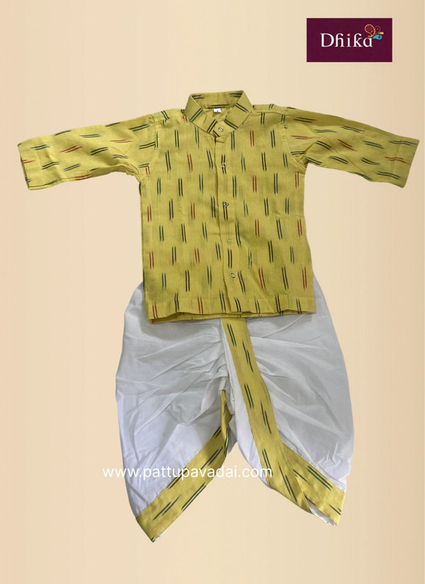 boys yellow kurta dhoti ethnic outfit