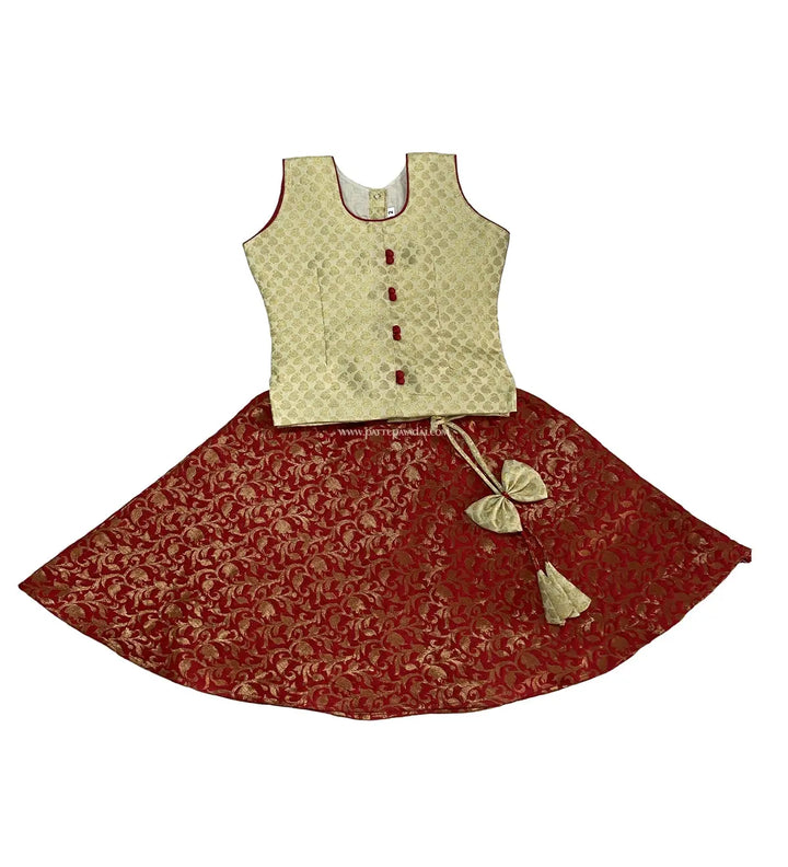 Brocade Fancy Langa Sandal and Red - Pattupavadai.com