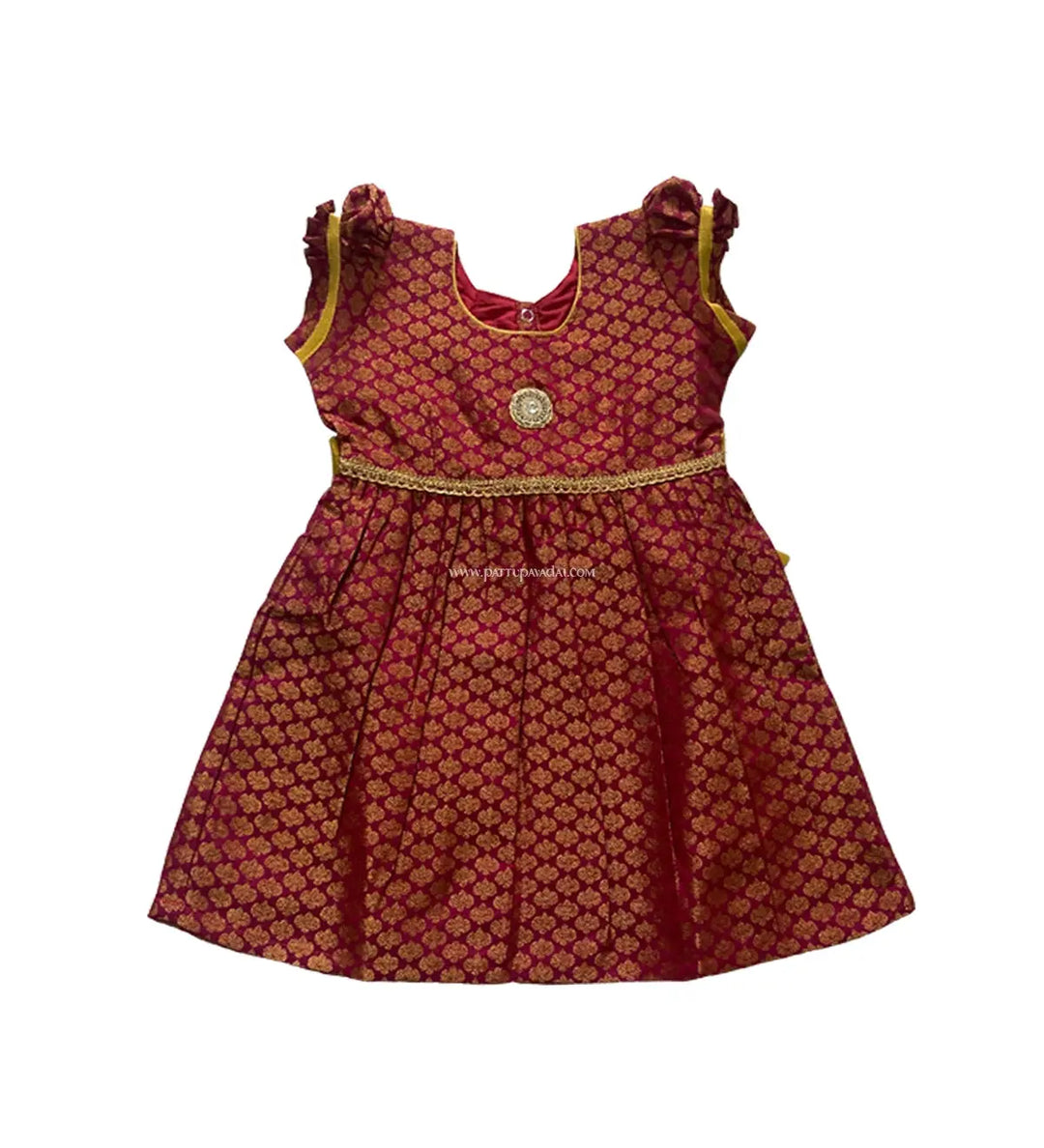 Brocade Frock Maroon - Pattupavadai.com