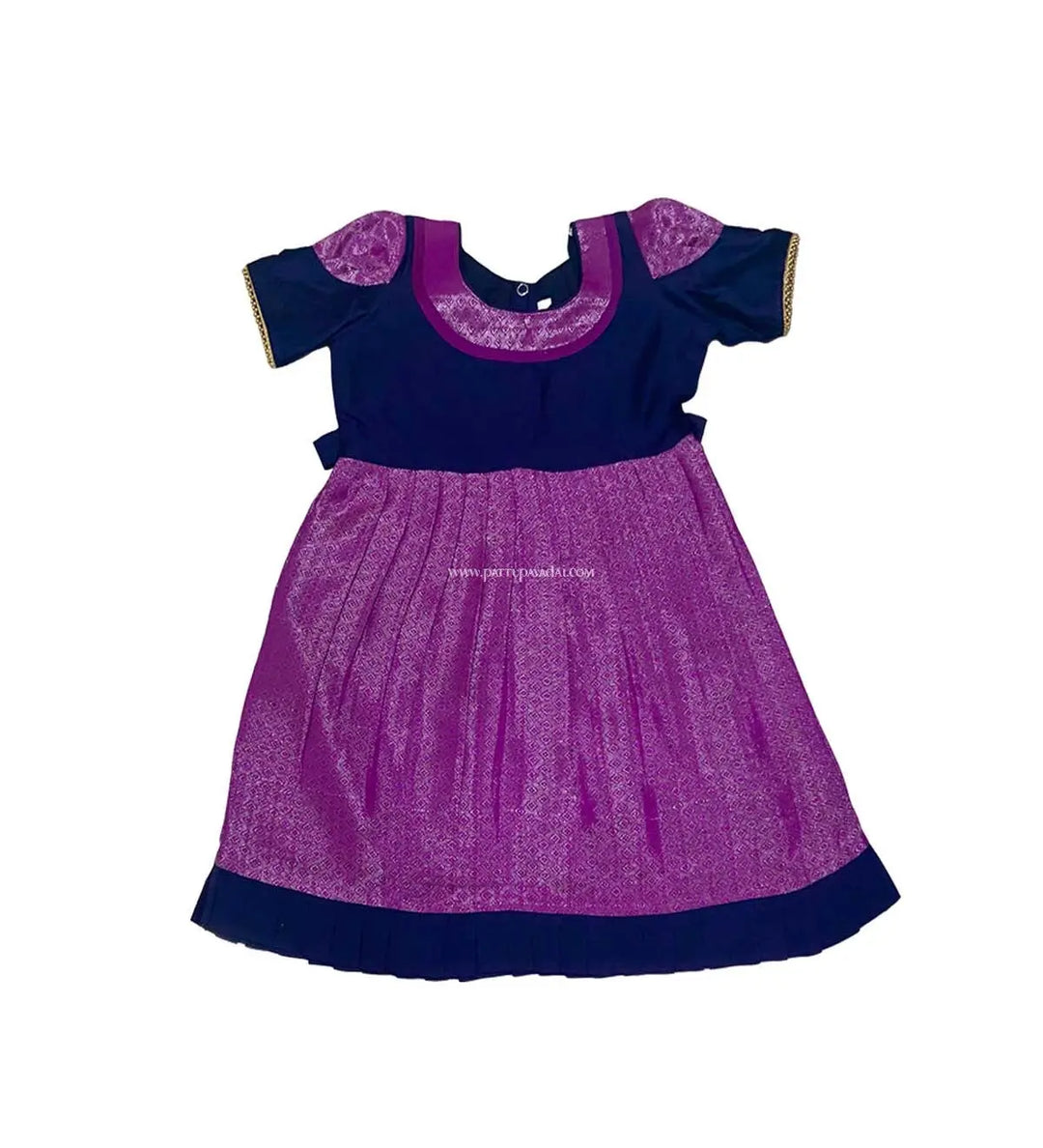 Brocade Silk Frock Magenta and Navy Blue - Pattupavadai.com