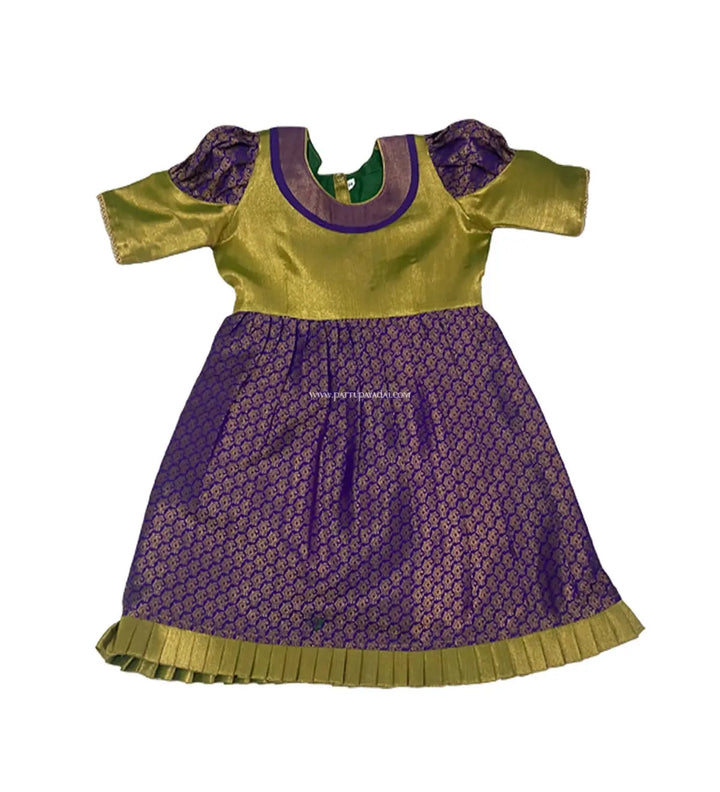 brocade silk frock violet green ethnic festive kids dress