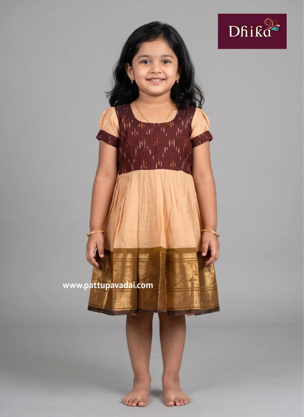 brown and sandal cotton frock for girls kids dress