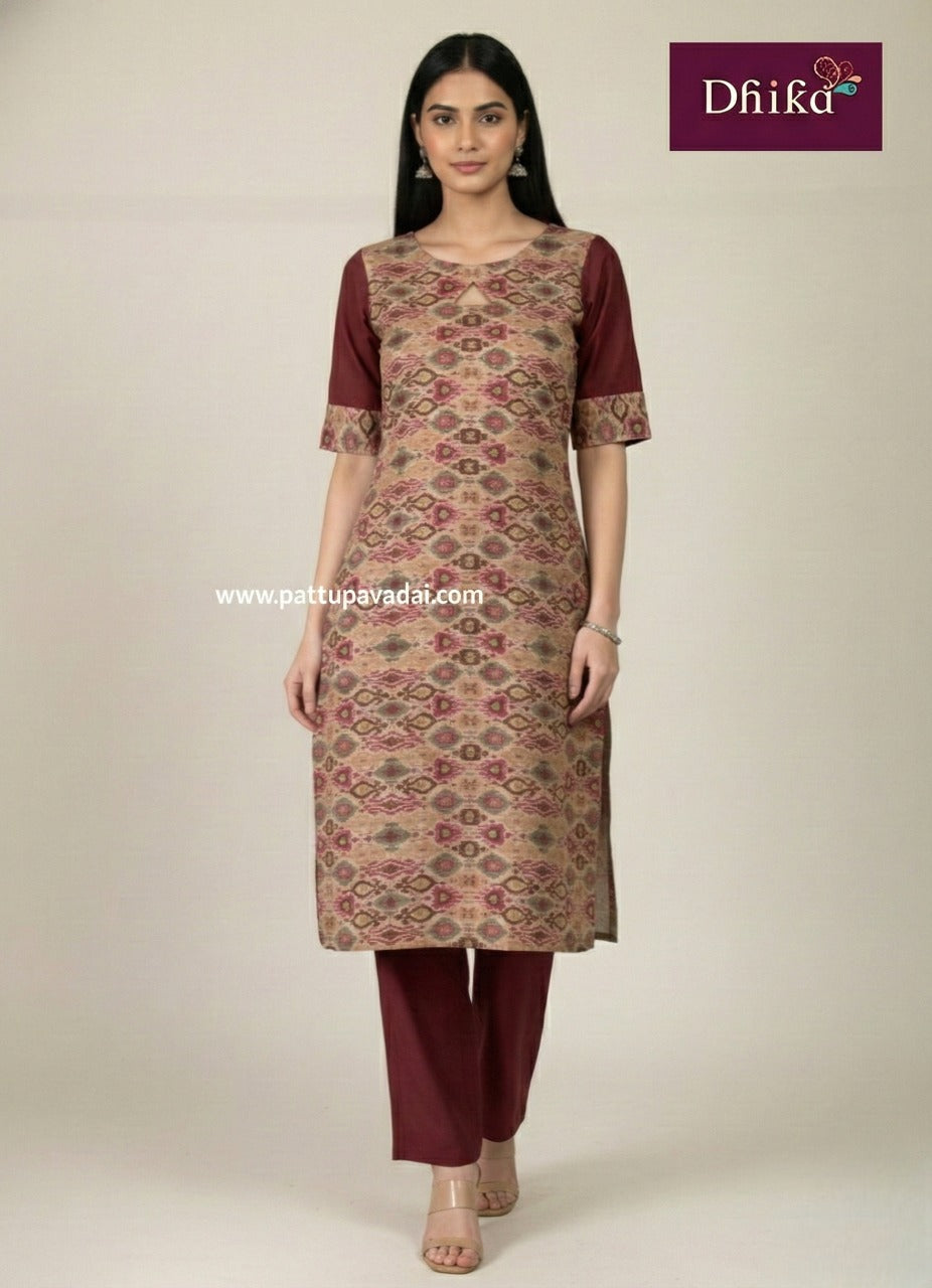 brown tissue silk kurti for women with lining festive wear