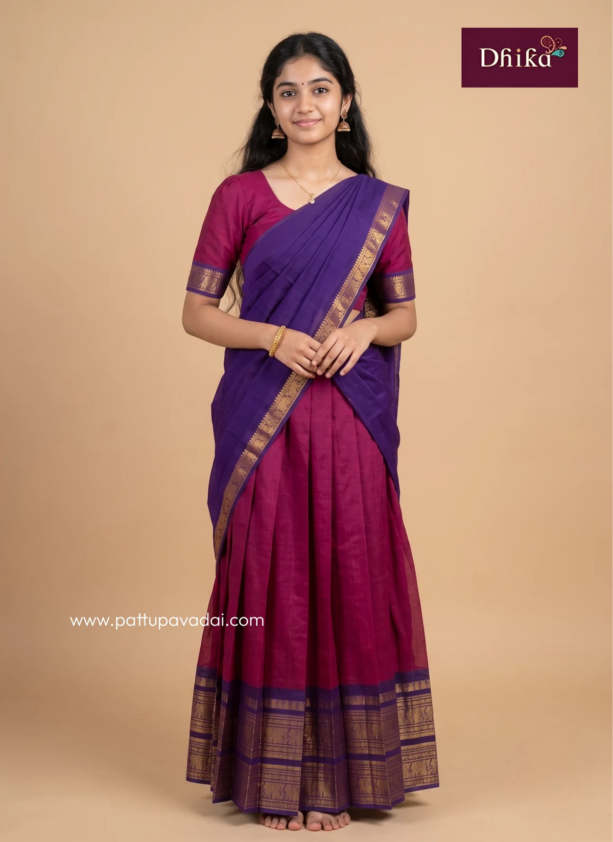 chettinad cotton magenta half saree for women traditional ethnic wear