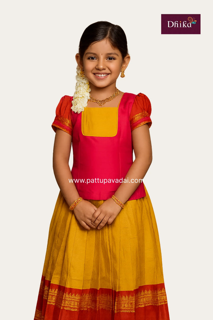 Pure cotton mustard and red skirt and top