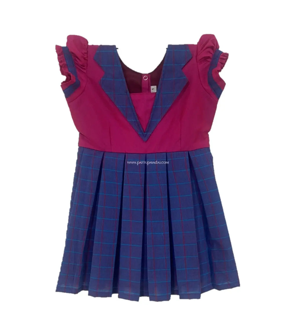Cotton Frock Blue and Pink - Pattupavadai.com
