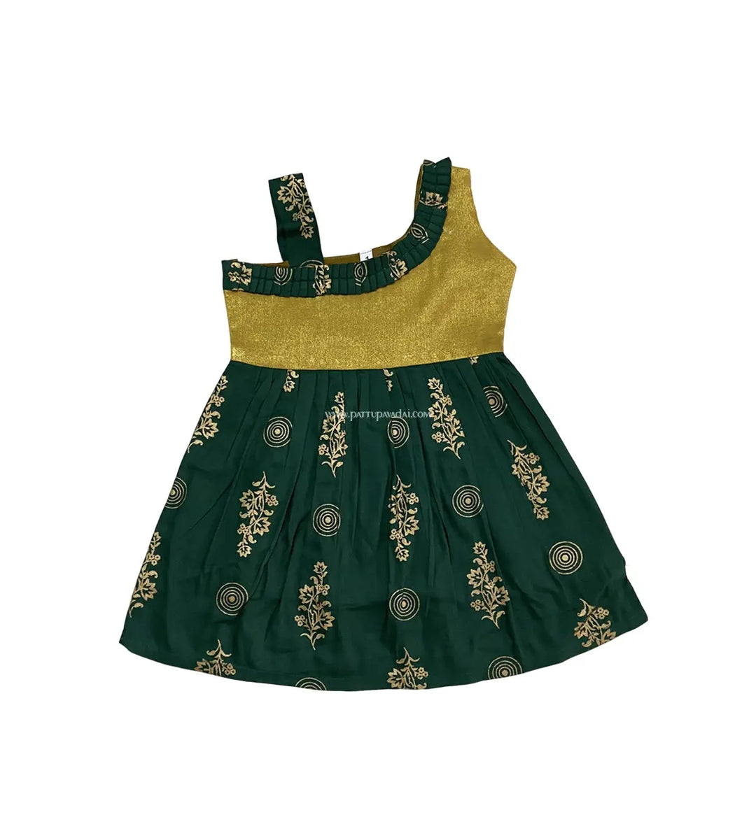 Cotton Frock Green And Golden - Pattupavadai.com