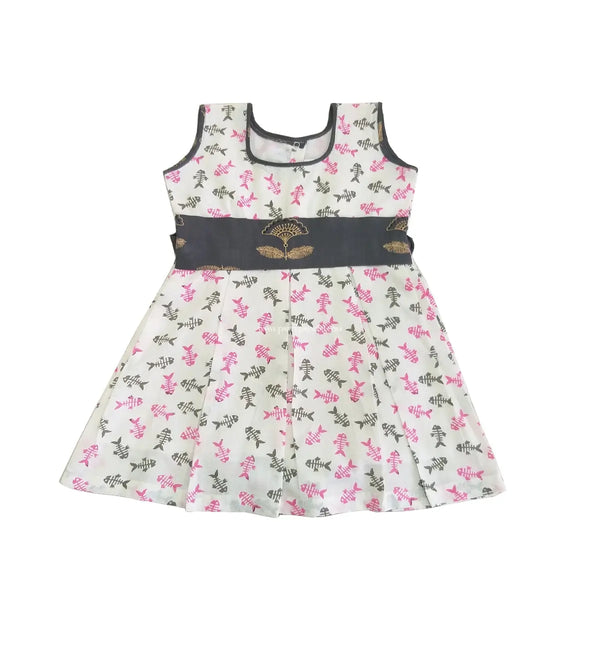 Cotton Frock White and Grey - Pattupavadai.com