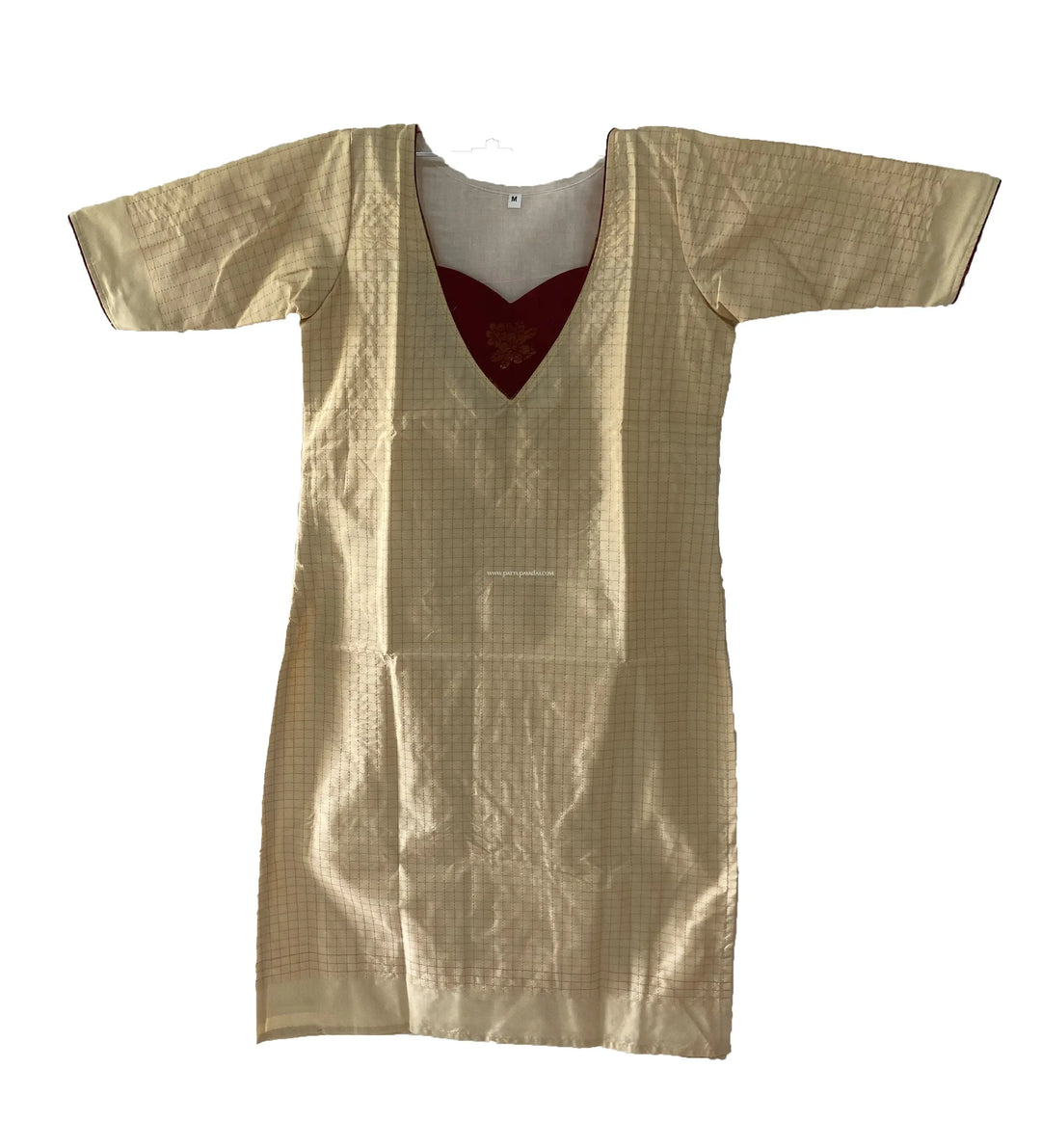 Cream and Maroon Silk Kurti - Pattupavadai.com