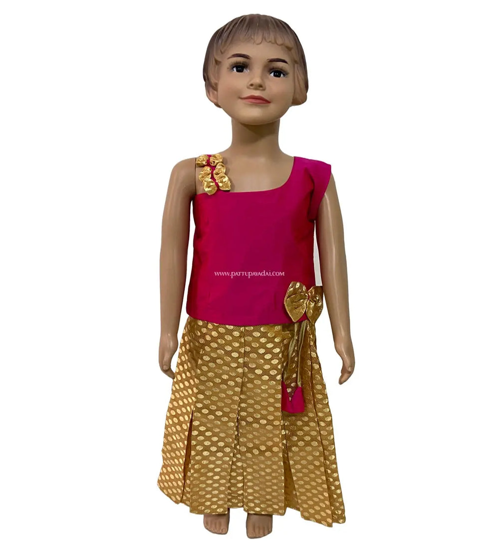 Cream and Pink Fancy Langa - Pattupavadai.com