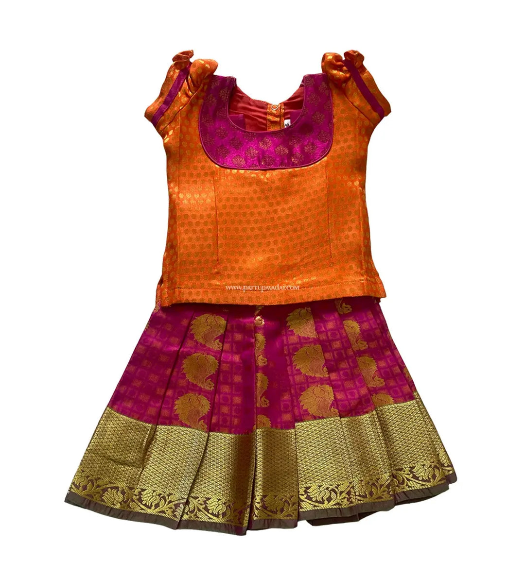 Cute Pattu Pavadai Orange and Pink - Pattupavadai.com