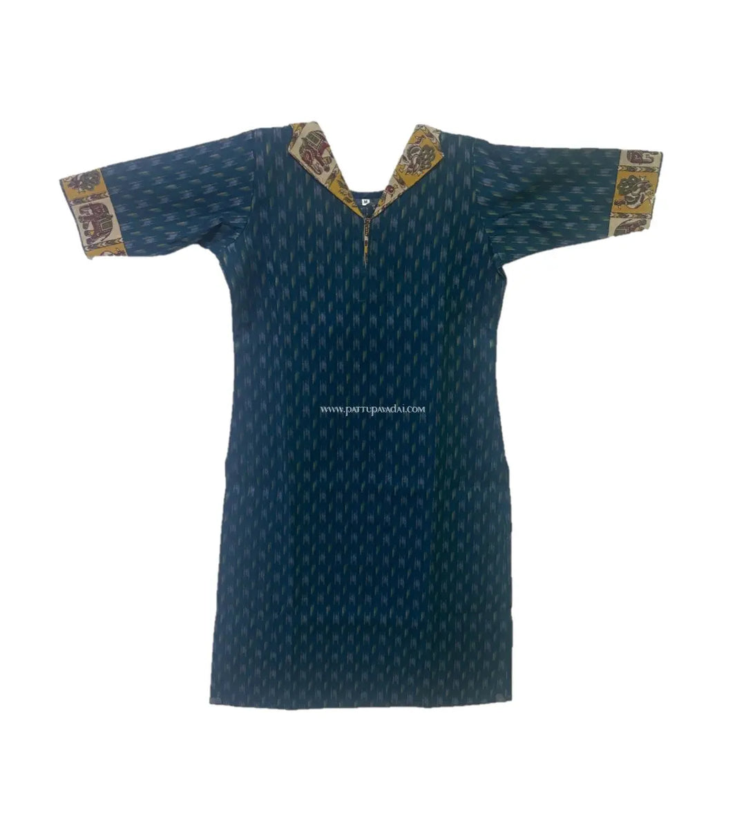 Dark Green Ikkat Kurti - Pattupavadai.com