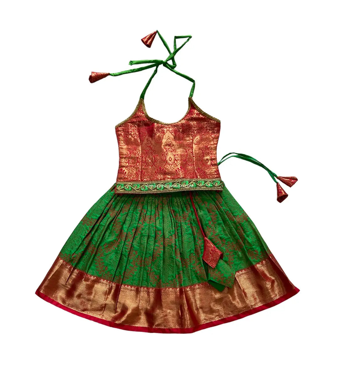 Deisgner Silk Pavadai Set Red and Green - Pattupavadai.com