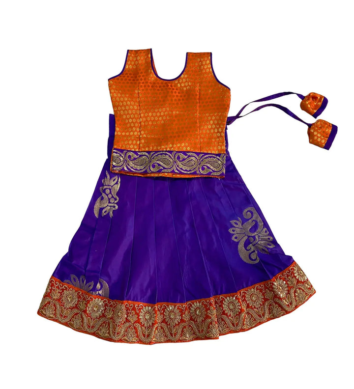 Designer Silk Pavadai Orange and Violet - Pattupavadai.com