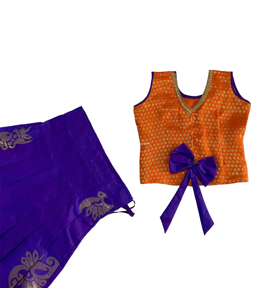 Designer Silk Pavadai Orange and Violet - Pattupavadai.com