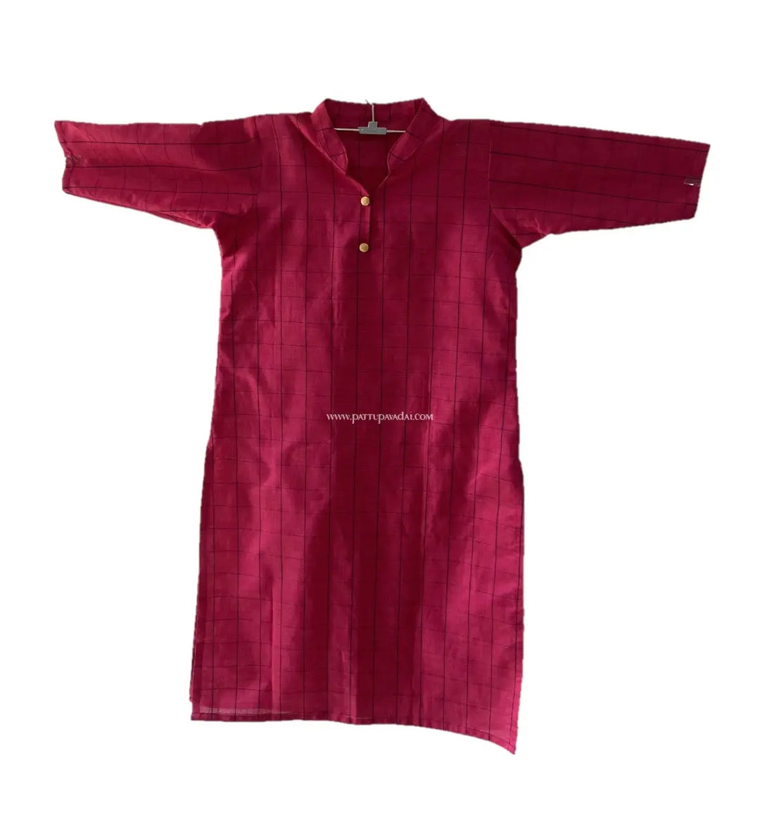 Dupion Cotton Checked Pink Kurti - Pattupavadai.com