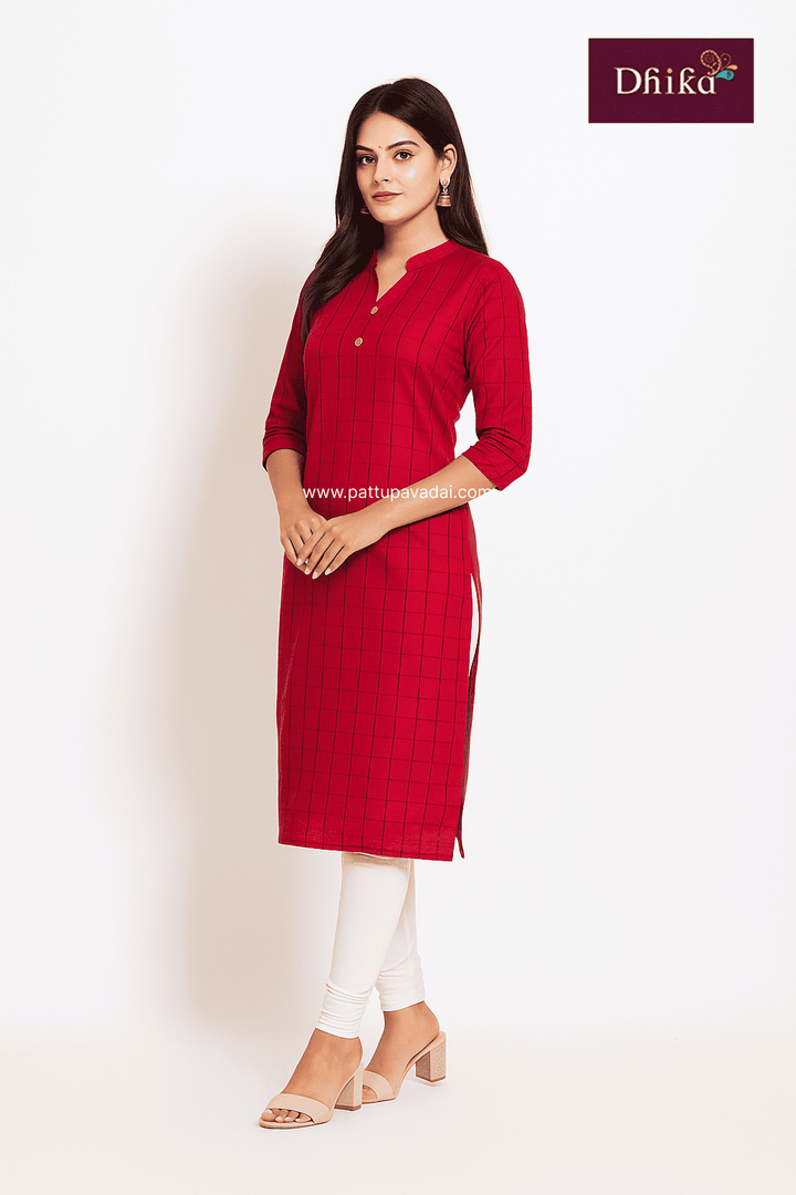 dupion cotton checked pink kurti women soft comfortable traditional wear