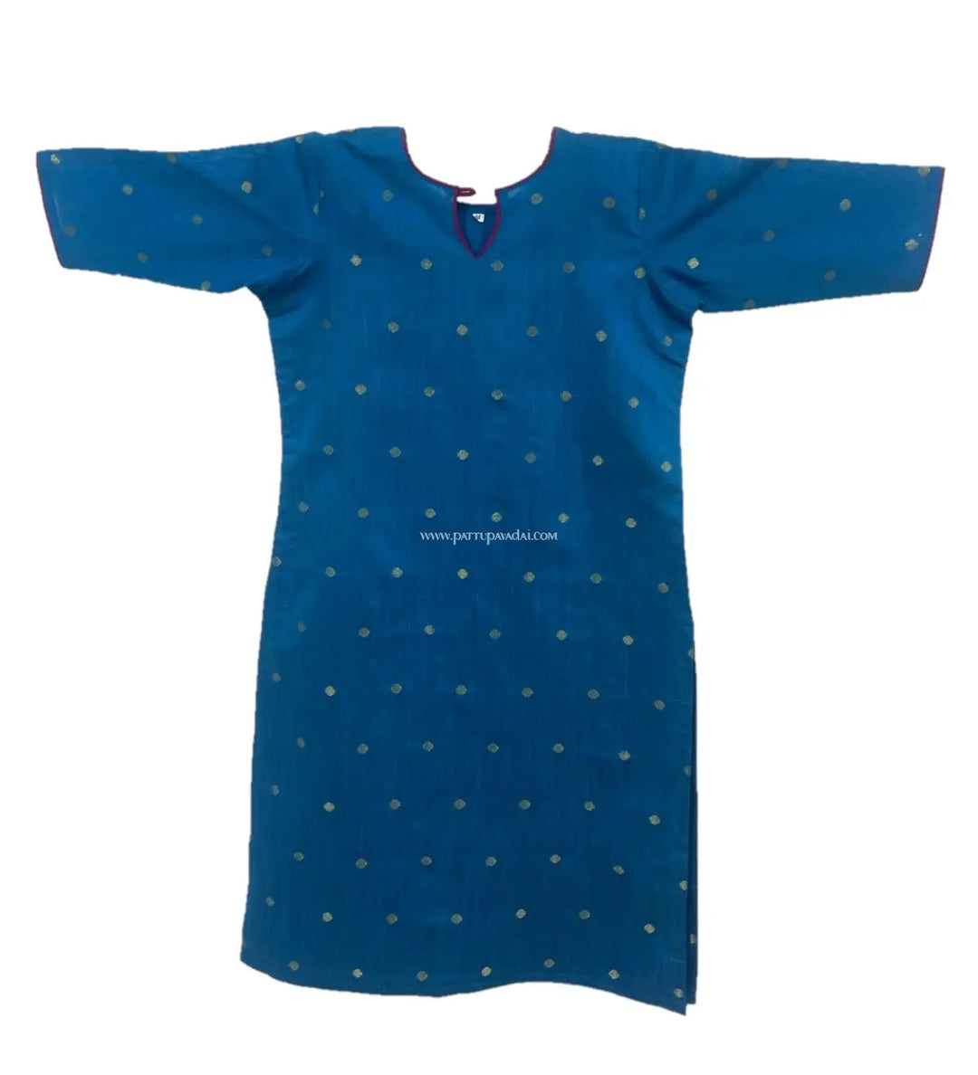 Dupion Cotton Ramablue Kurti - Pattupavadai.com