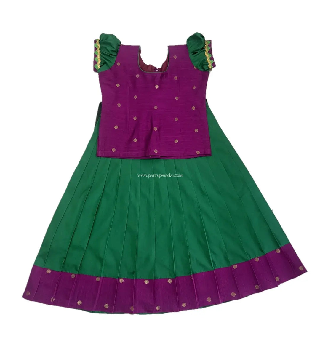 Dupion Pattu Pavadai Green and Magenta - Pattupavadai.com