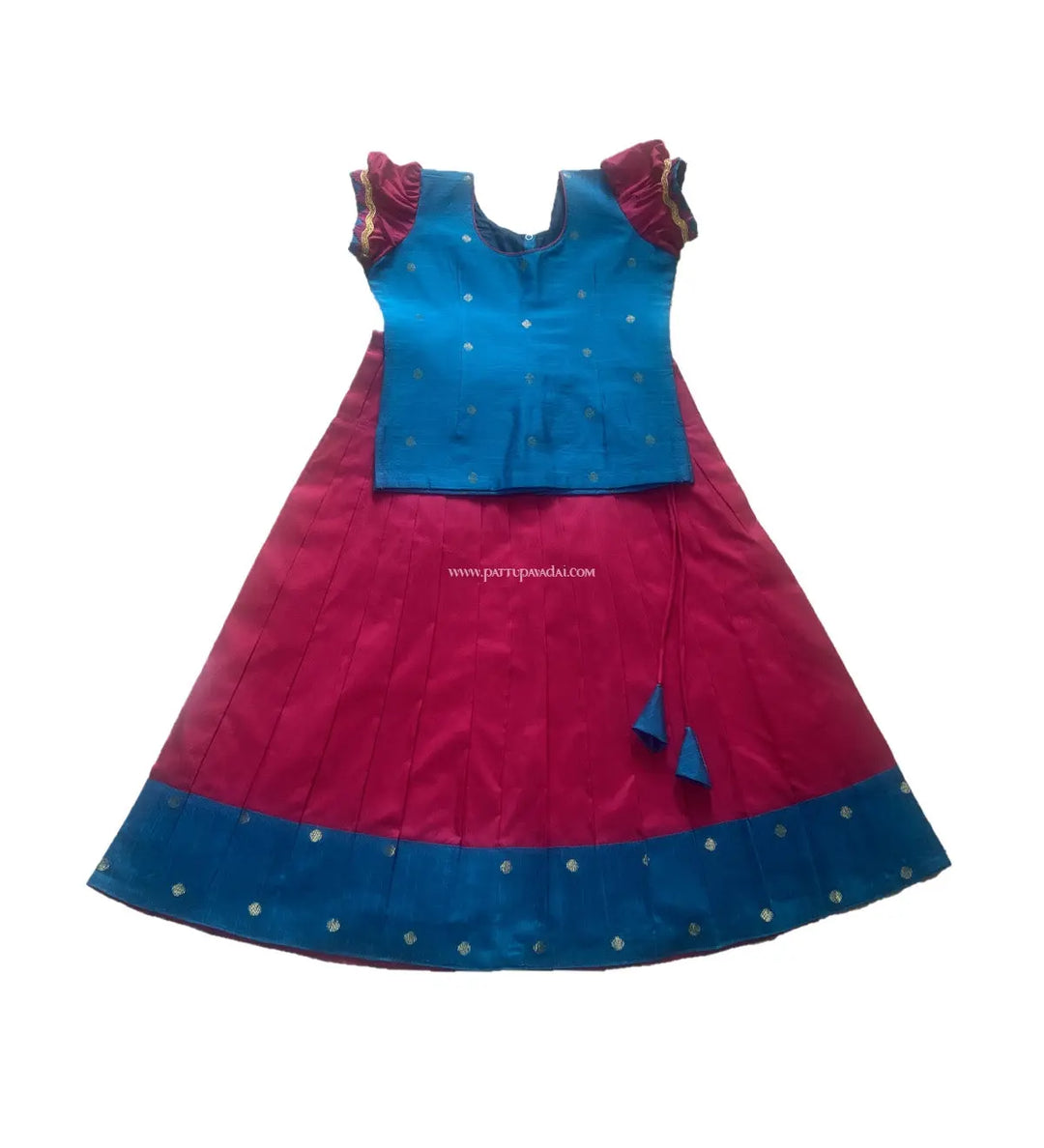 Dupion Pattu Pavadai Pink and Blue - Pattupavadai.com