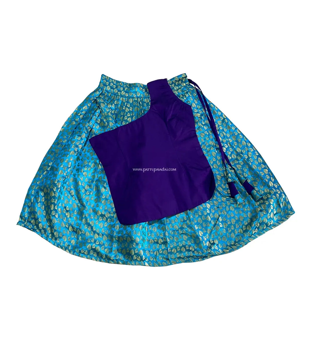 Fancy Banarasi Langa Violet and Sky Blue - Pattupavadai.com