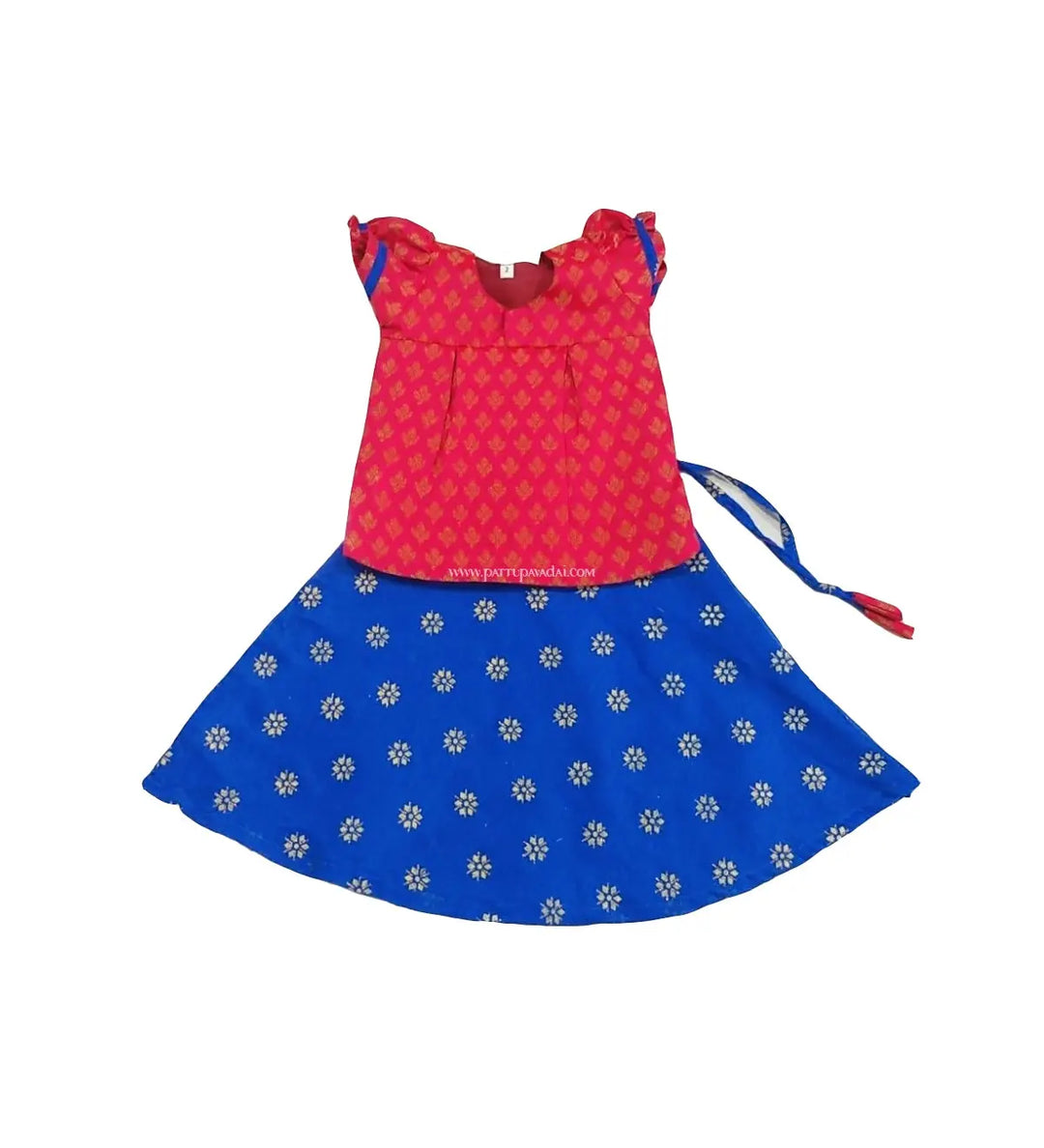 Fancy Pavadai Set for Toddlers - Red and Blue - Pattupavadai.com