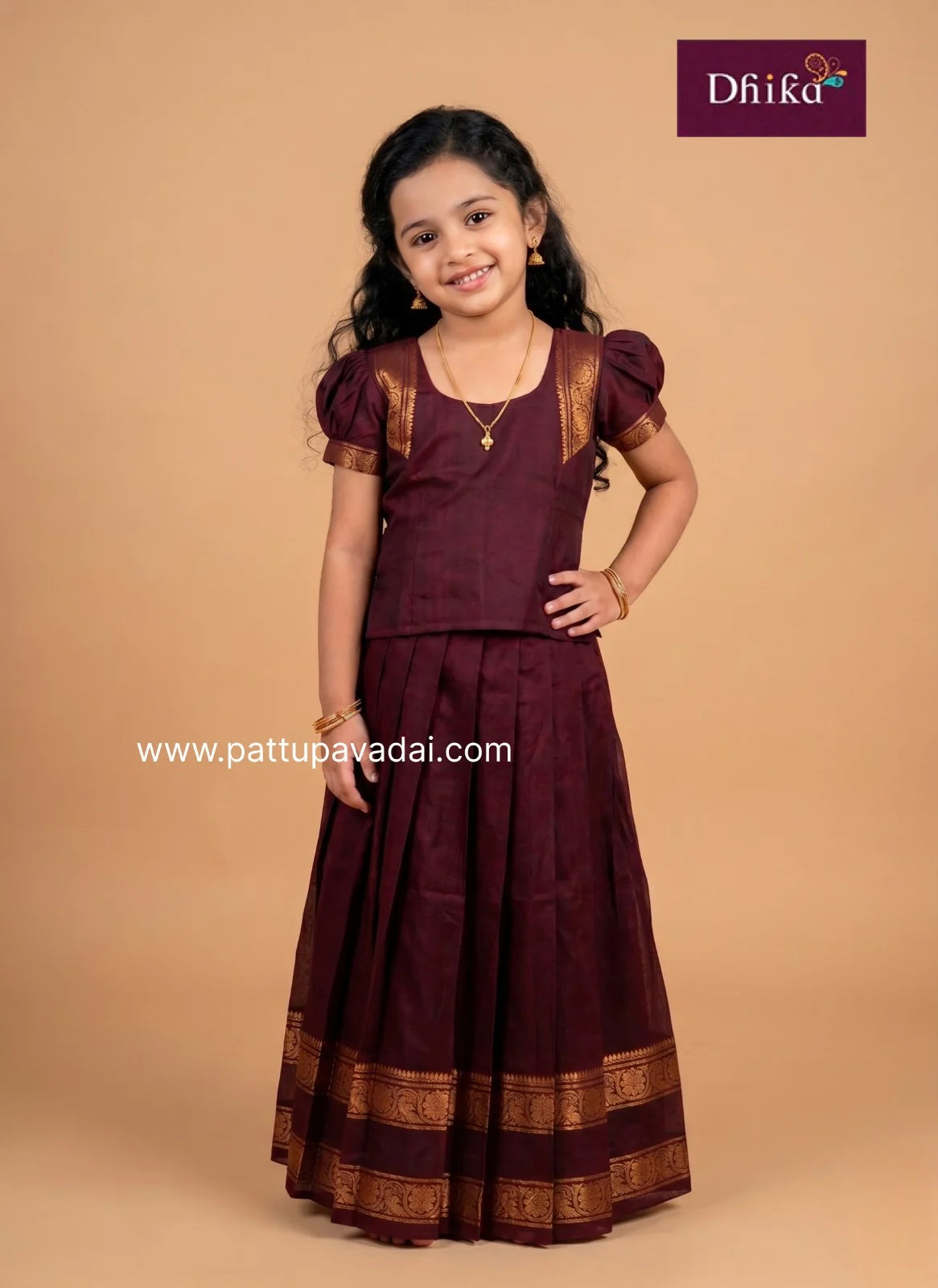 girls chettinad cotton pattu pavadai festive traditional outfit
