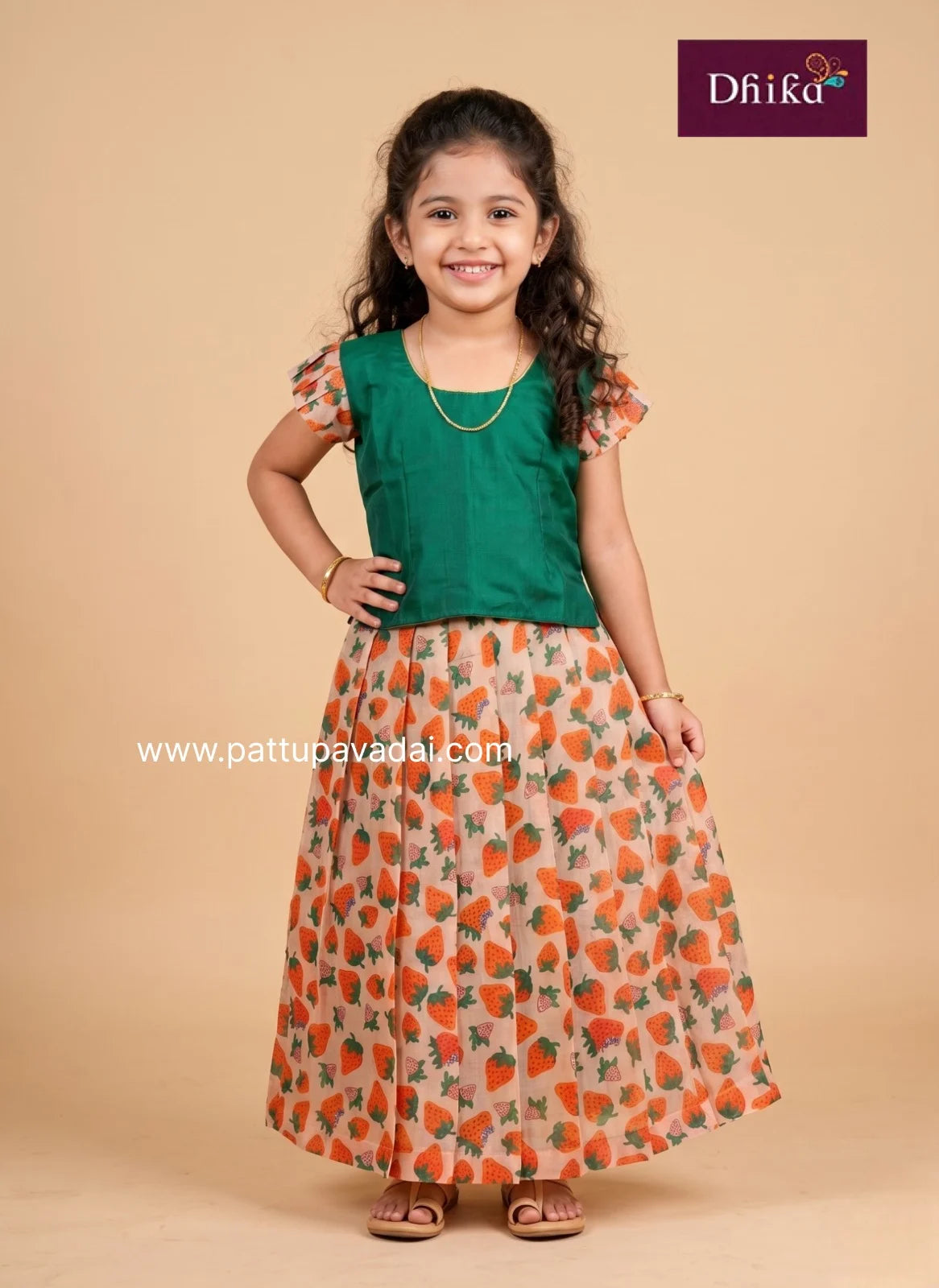kids green tissue pavadai skirt top party wear dress