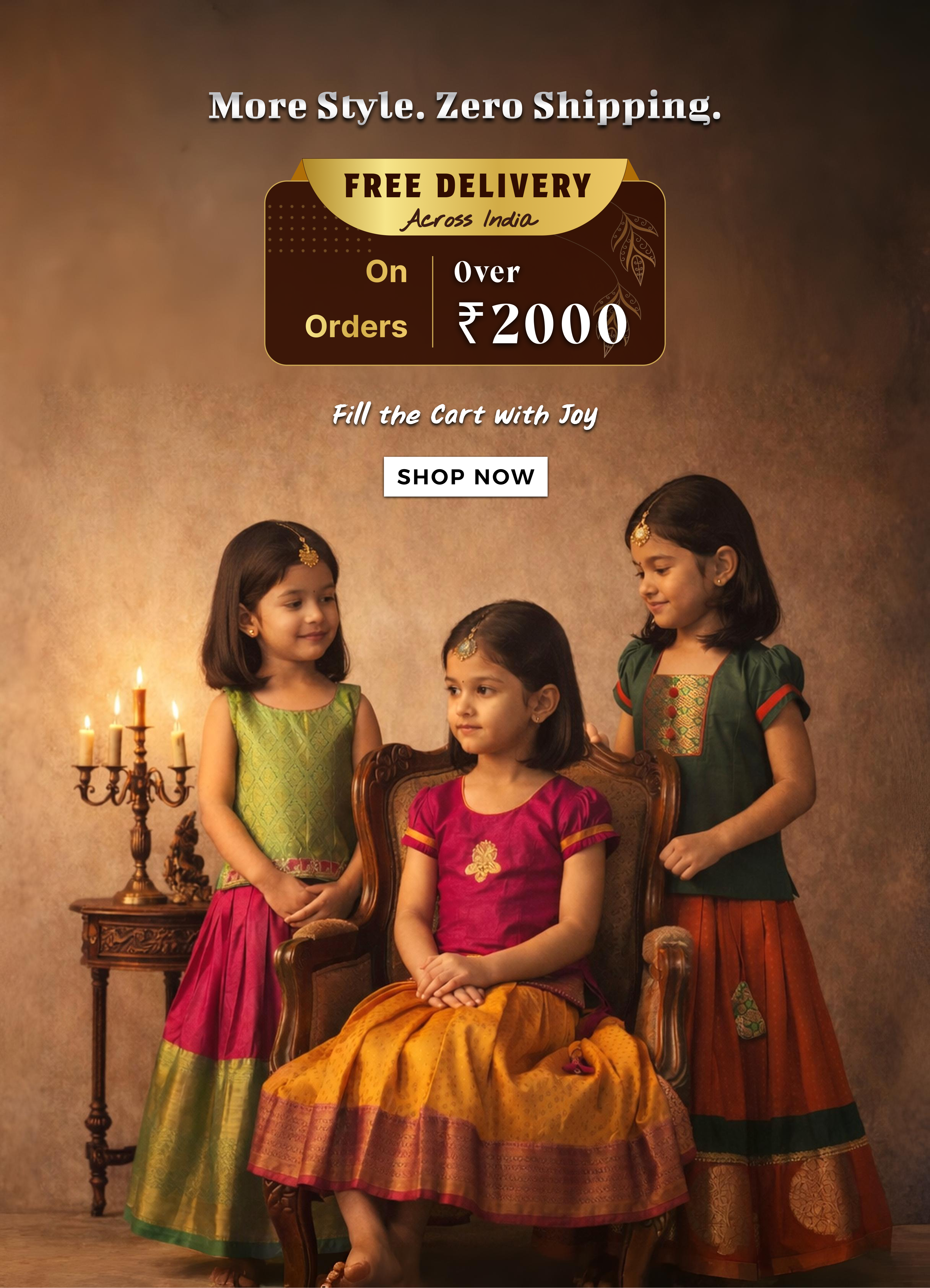 Free shipping on pattu pavadai and girls frocks orders above 2000 traditional kids ethnic wear India