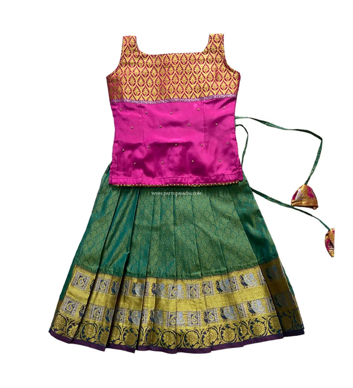 Girls Pattupavadai Green and Pink - Pattupavadai.com