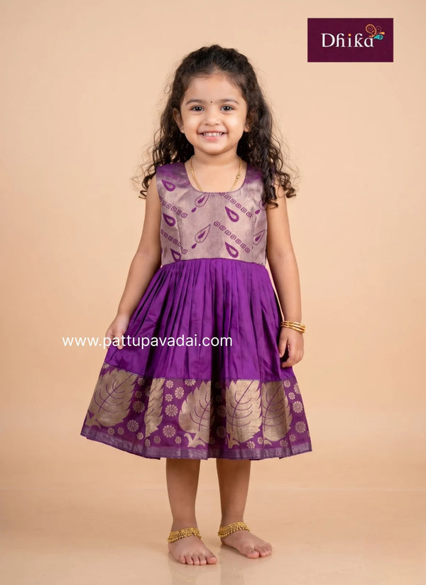 violet silk frock for girls traditional kids party wear dress