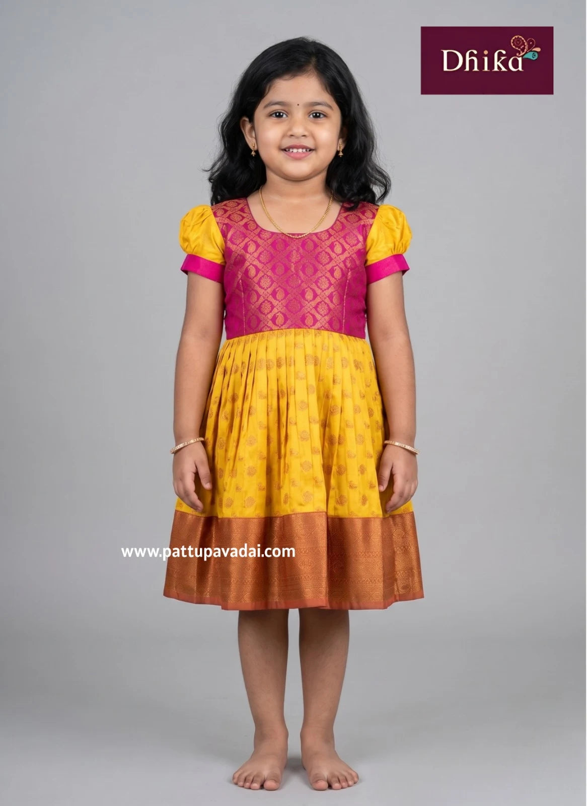 yellow and pink silk frock for girls traditional kids dress