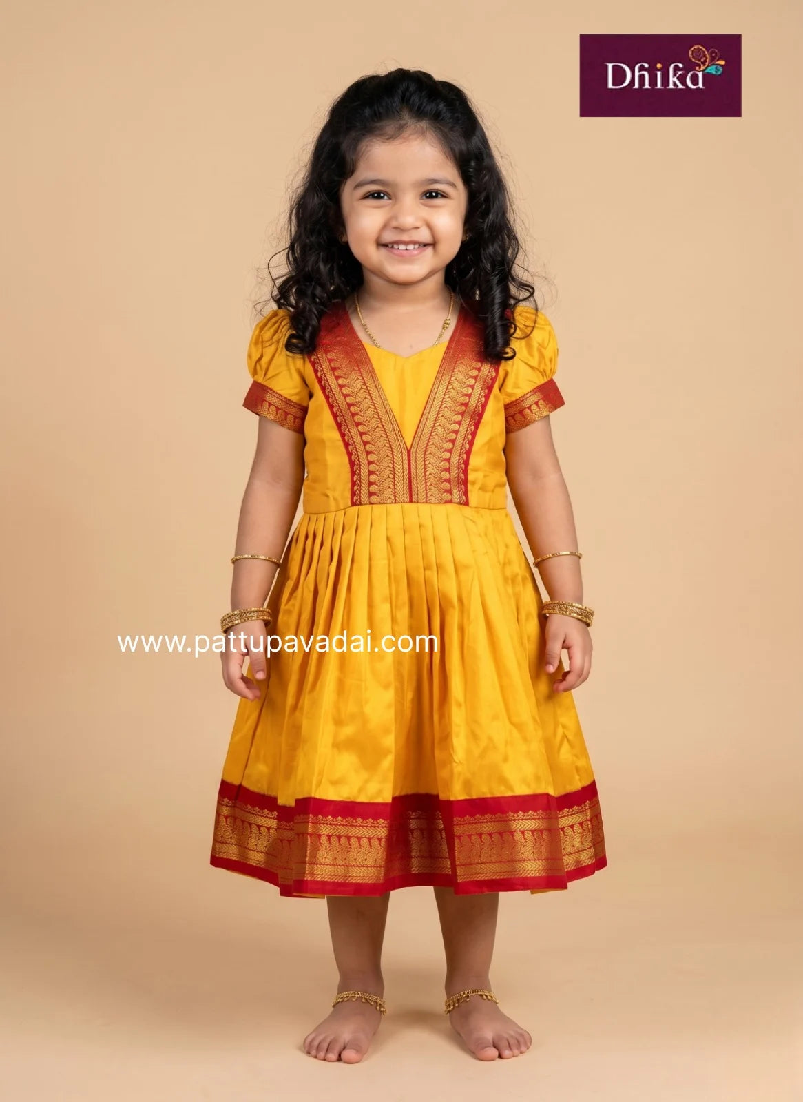 girls yellow red silk frock wedding and festival wear
