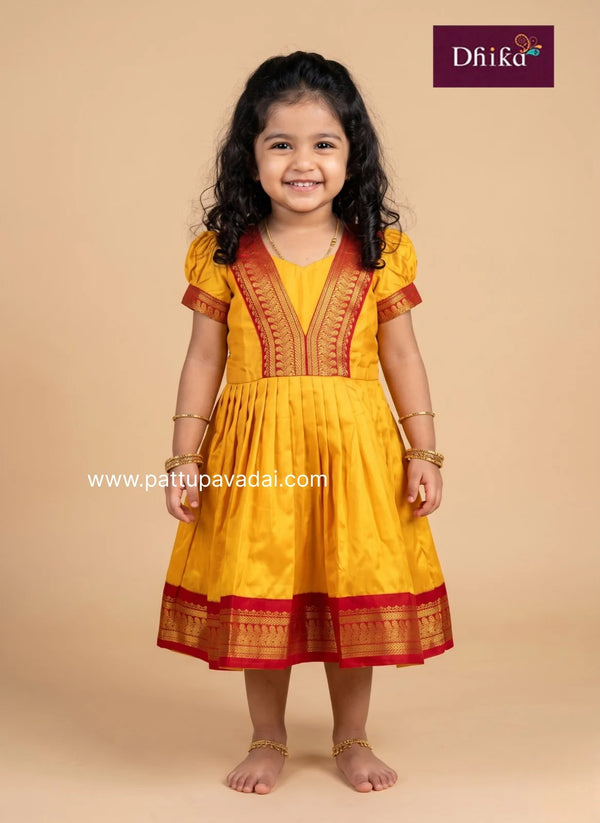 girls yellow red silk frock wedding and festival wear